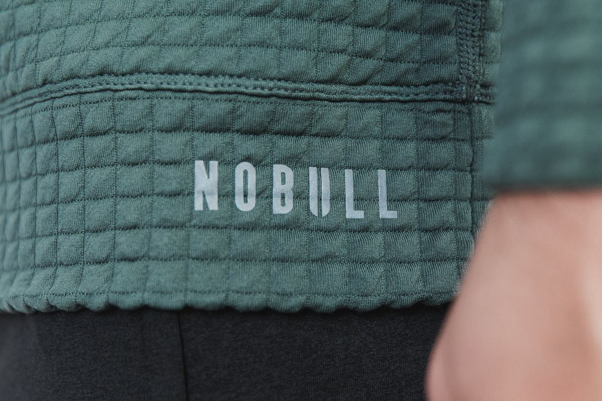 Nobull Quilted Crew Men's Pullover Olive | Australia (WU3571)